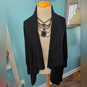Tahari Artsy and Chic Finely Woven Black Cardigan